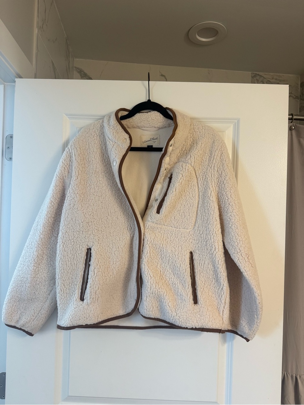 Universal Thread Cream Sherpa Jacket with Brown Trim